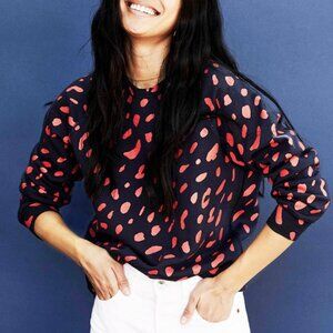 Clare V Jaguar Leopard Navy Red Crewneck Sweatshirt Medium